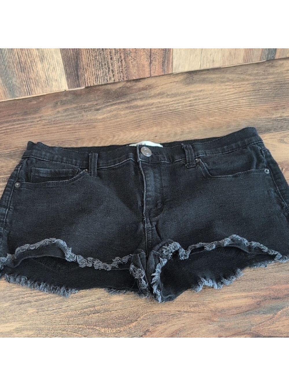 Mudd Black Jean Shorts with Raw Frayed Hem 11